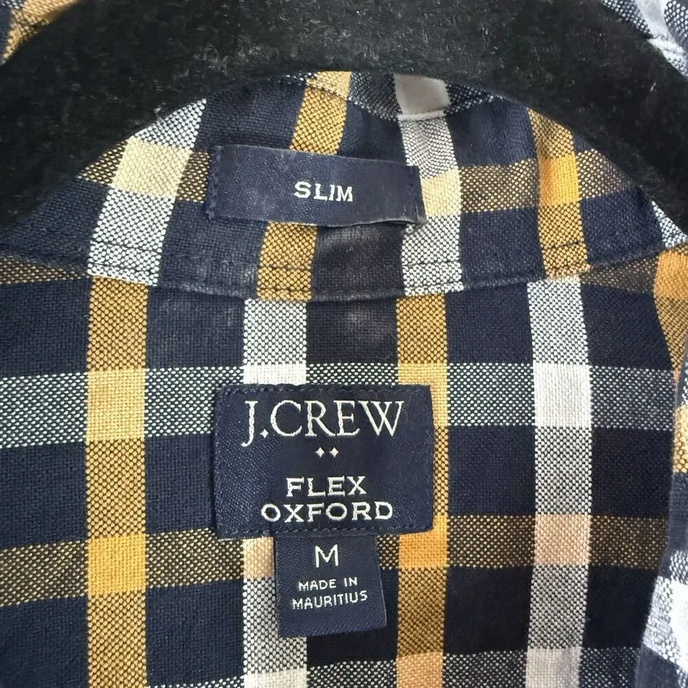J. Crew Flex Oxford Button Up Shirt Men's Medium Slim Fit Blue Plaid Collared
